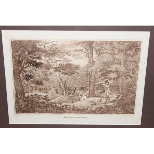 538 - 4 antique shooting related copper etching prints in gilt frames by Hogg Halken, approx 53cm x 42cm