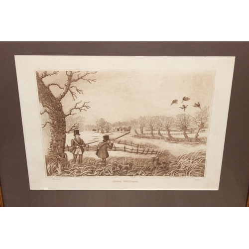 538 - 4 antique shooting related copper etching prints in gilt frames by Hogg Halken, approx 53cm x 42cm