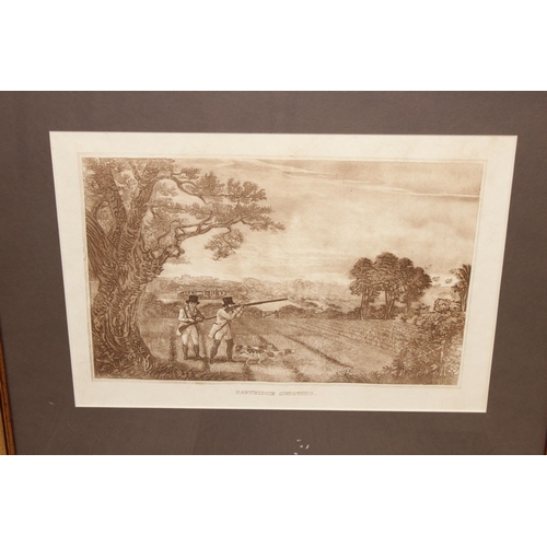 538 - 4 antique shooting related copper etching prints in gilt frames by Hogg Halken, approx 53cm x 42cm