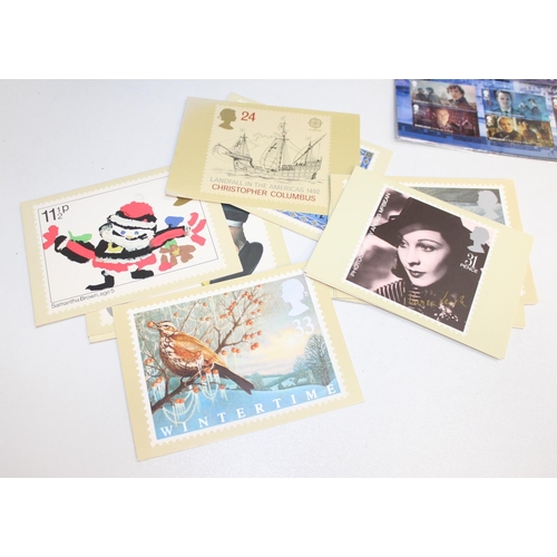 596 - Qty of assorted PHQ cards and postcards etc, a Sherlock presentation stamp set etc