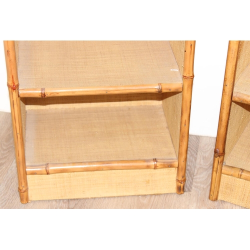 163 - A pair of retro bamboo bedside table, likely 1970's, each approx 40cm wide x 29cm deep x 53cm tall