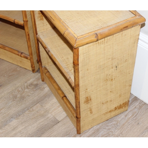 163 - A pair of retro bamboo bedside table, likely 1970's, each approx 40cm wide x 29cm deep x 53cm tall