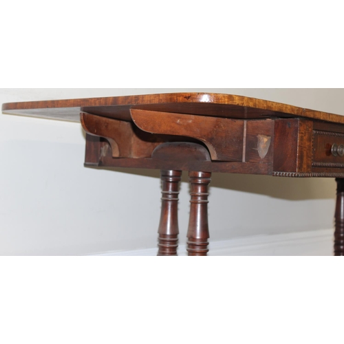 79 - A superb quality 19th century mahogany drop leaf sofa table with 2 drawers with beaded edging, decor... 