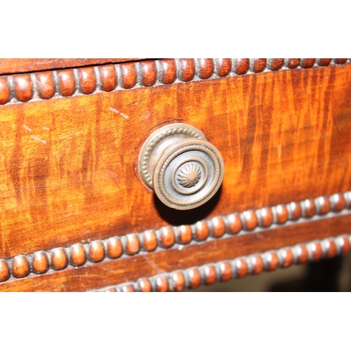 79 - A superb quality 19th century mahogany drop leaf sofa table with 2 drawers with beaded edging, decor... 