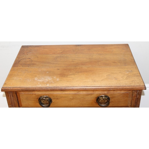 81 - An antique light wood 3 drawer chest of drawers with ring handles, approx 77cm wide x 48cm deep x 77... 