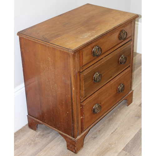 81 - An antique light wood 3 drawer chest of drawers with ring handles, approx 77cm wide x 48cm deep x 77... 