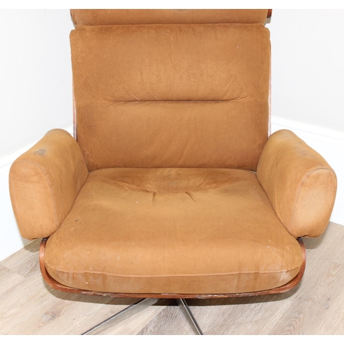 21 - An mid-century Eames style swivel chair with bentwood & brown fabric swivel chair with chrome base, ... 