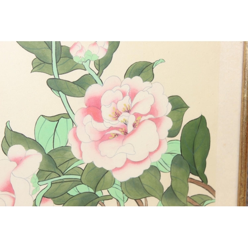 469 - Pair of vintage Oriental floral paintings on silk, in glazed frames, approx 50cm x 40cm