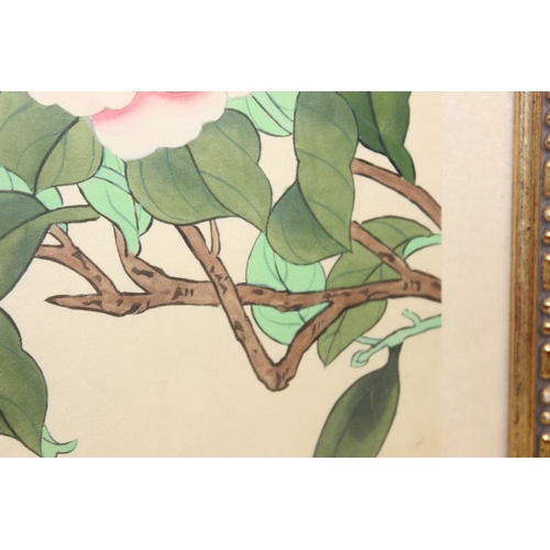 469 - Pair of vintage Oriental floral paintings on silk, in glazed frames, approx 50cm x 40cm