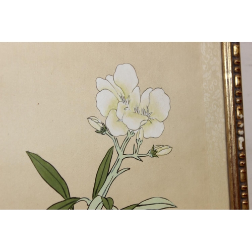 469 - Pair of vintage Oriental floral paintings on silk, in glazed frames, approx 50cm x 40cm