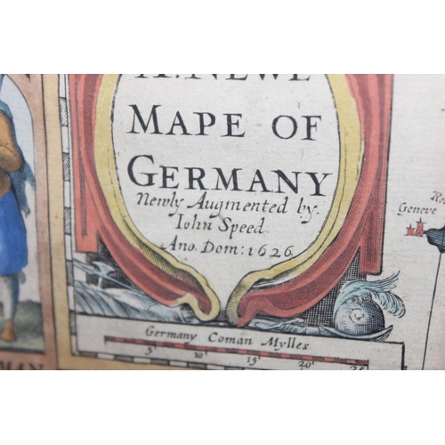 488 - John Speed (1552-1629), a Newe Mape of Germany, newly augmented, a hand coloured engraved map, borde... 