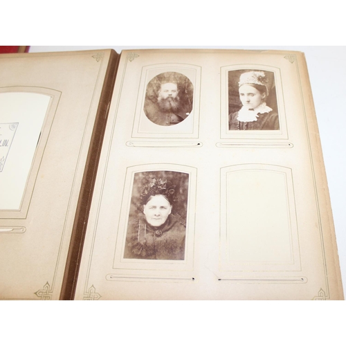 590 - 4 antique photo albums/scrapbooks, to incl a Victorian photo album with contents - mostly portraits,... 