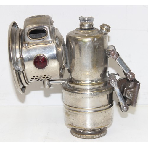 812 - A vintage carbide bicycle lamp with nickel plated body, made by Powell & Hanmer 