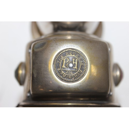 812 - A vintage carbide bicycle lamp with nickel plated body, made by Powell & Hanmer 