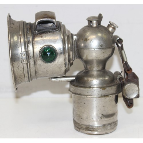 813 - A vintage carbide bicycle lamp with nickel plated body, made by Miller, approx 16cm tall