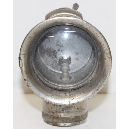 813 - A vintage carbide bicycle lamp with nickel plated body, made by Miller, approx 16cm tall