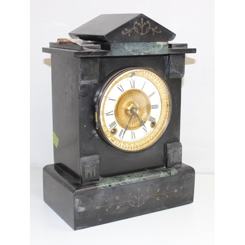 1321 - 3 vintage clocks to inc a slate cased example, anniversary clock, and a wrought metal example, the l... 