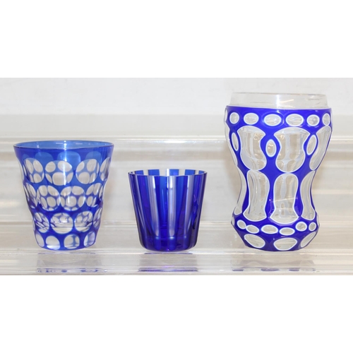 1490 - 6 assorted Bohemian style glass tumblers with overlay, some with enamel details, and an antique glas... 