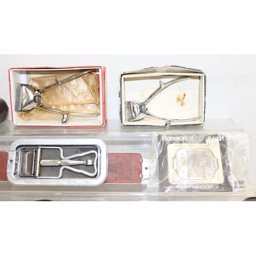 1497 - Qty of assorted vintage razors and shaving related items to inc Rolls Razors, clippers, soap boxes e... 