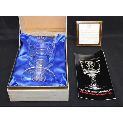 1504 - The York Minster Goblet by Stuart Crystal, limited edition 191 of 500, boxed with papers, a large gl... 