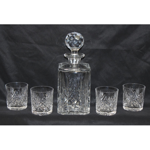 1701 - Of Rolls Royce interest, a set of 4 crystal whisky tumblers and a Scotch decanter, all etched with t... 