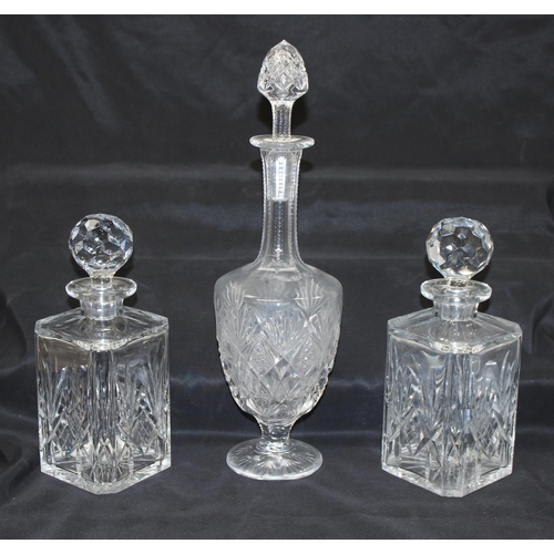 1702 - A large antique style cut glass decanter by St Louis of France, approx 41cm tall and 2 vintage Scotc... 