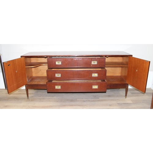 23 - Greaves & Thomas Furniture - Mid-century sideboard with 3 central drawers with recessed brass campai... 