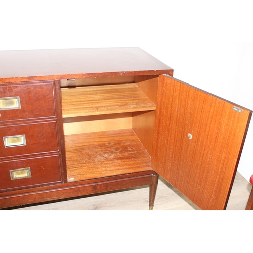 23 - Greaves & Thomas Furniture - Mid-century sideboard with 3 central drawers with recessed brass campai... 