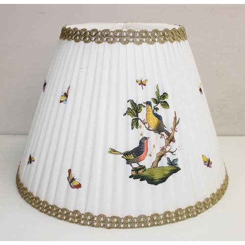 254 - A vintage Herend porcelain table lamp with shade, the body decorated with hand painted birds, butter... 