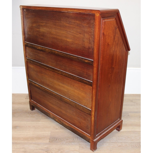 64 - A 20th century Chinese hardwood bureau with drop down front and 2 over 3 drawers to base, carved Chi... 