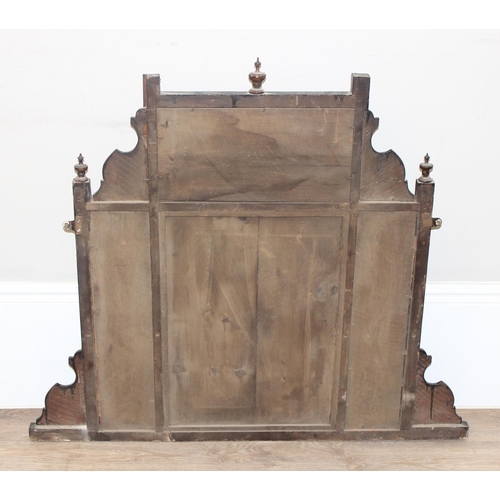 459C - An early 20th century wooden framed over mantel mirror with shelves, approx 106cm x 90cm