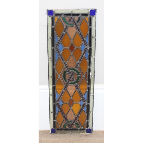 459D - 2 vintage unframed leaded stained glass panels, the largest approx 91cm x 53cm