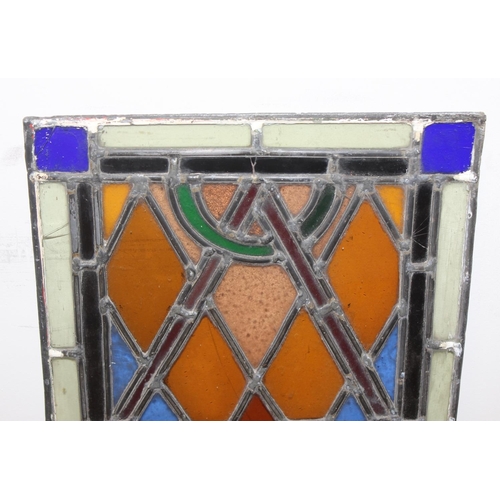 459D - 2 vintage unframed leaded stained glass panels, the largest approx 91cm x 53cm