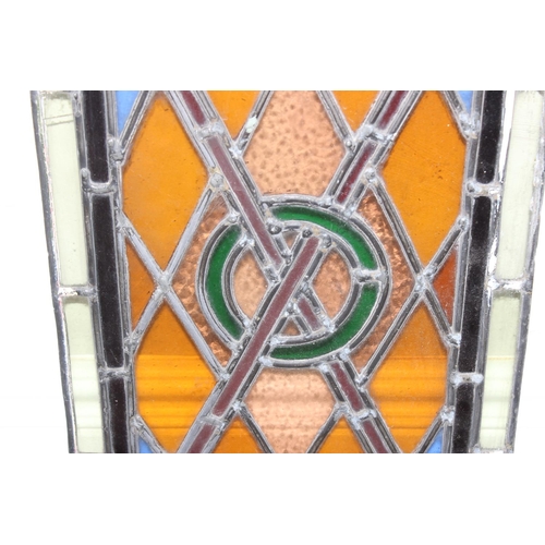 459D - 2 vintage unframed leaded stained glass panels, the largest approx 91cm x 53cm