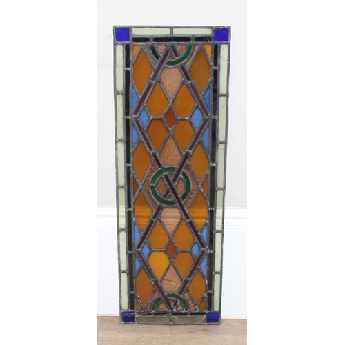 459D - 2 vintage unframed leaded stained glass panels, the largest approx 91cm x 53cm