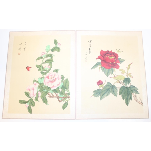 470 - Qty of Oriental floral paintings on silk, largest approx 77cm x 38cm