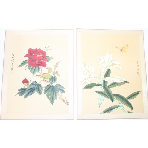 470 - Qty of Oriental floral paintings on silk, largest approx 77cm x 38cm