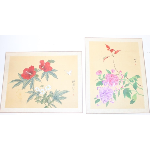 470 - Qty of Oriental floral paintings on silk, largest approx 77cm x 38cm