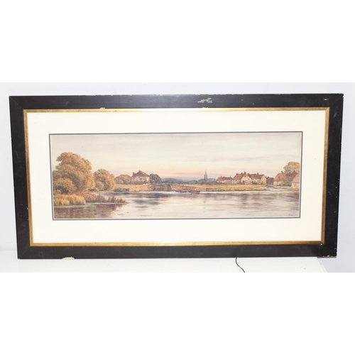 549B - Frank Hine (British, XIX-XX), watercolour of Marlow Lock, presented in black and gilt frame, approx ... 