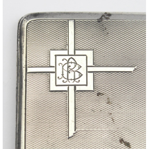 1002 - An Art Deco period silver cigarette case with engine turned decoration, Birmingham 1931 by Charles S... 