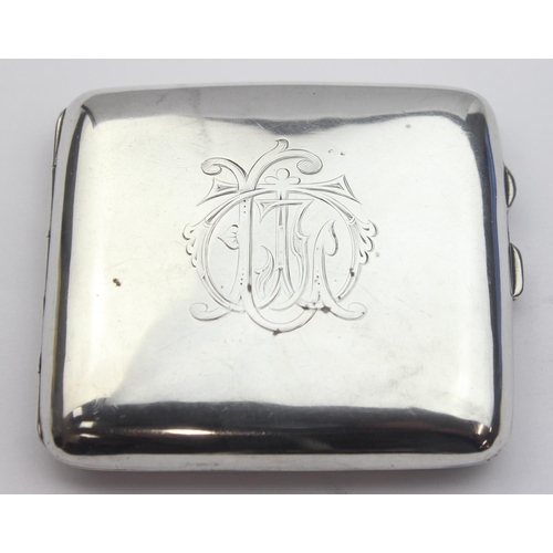 1003 - An early 20th century silver cigarette case with engraved initial decoration, Birmingham 1919 by G F... 