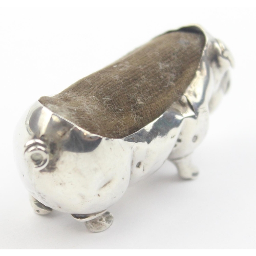 1012 - An Edwardian silver pin cushion formed as a pig, Birmingham 1906 by Levi & Salaman, approx 55mm wide