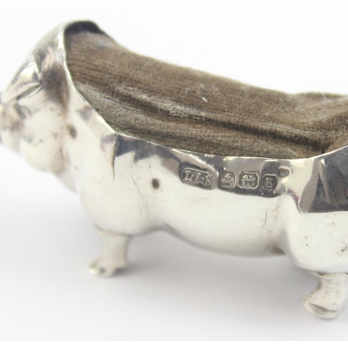 1012 - An Edwardian silver pin cushion formed as a pig, Birmingham 1906 by Levi & Salaman, approx 55mm wide