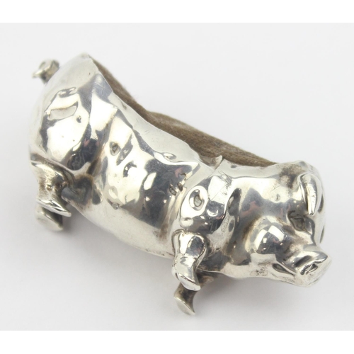 1012 - An Edwardian silver pin cushion formed as a pig, Birmingham 1906 by Levi & Salaman, approx 55mm wide