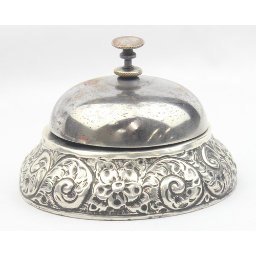 1018 - An antique silver mounted shop or table bell, marked for Chester but date letter obscured, believed ... 