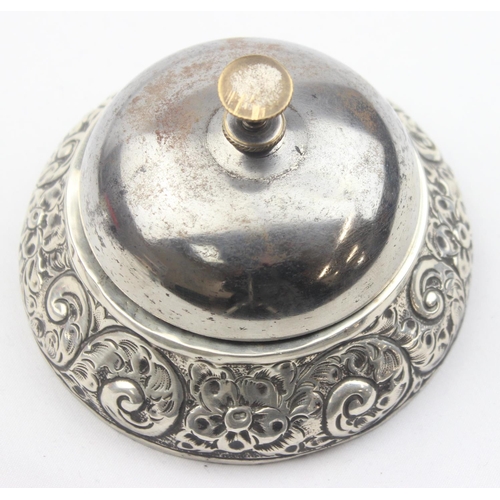 1018 - An antique silver mounted shop or table bell, marked for Chester but date letter obscured, believed ... 