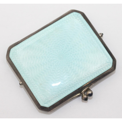 1022 - An Art Deco period silver and turquoise blue guilloche enamel compact by Lund's, silver import marke... 