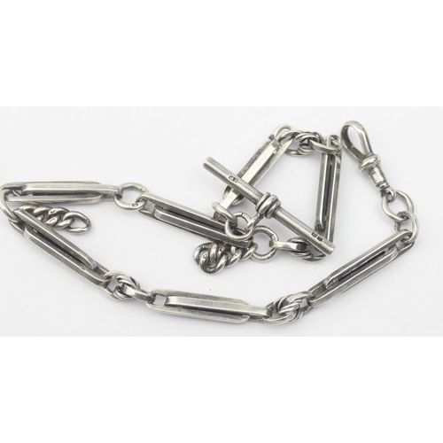 1030 - An unusual antique silver Albert chain with elongated links, each link marked and XRF confirmed, app... 