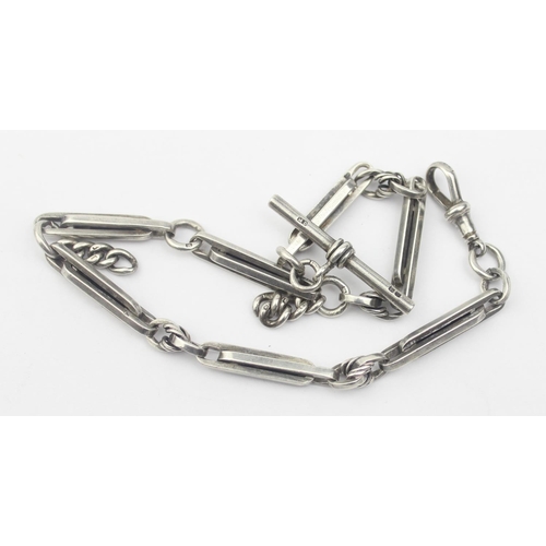 1030 - An unusual antique silver Albert chain with elongated links, each link marked and XRF confirmed, app... 