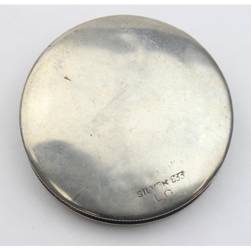 1044 - A vintage silver compact engraved with a scene of Jerusalem to the top, marked 835 and XRF confirmed... 